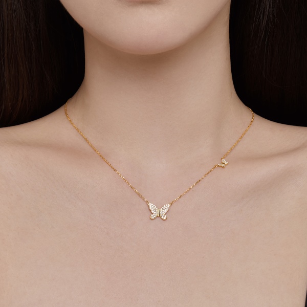 「浮光 Floating系列」S925纯银白色圆锆微镶蝴蝶吊坠简约设计项链