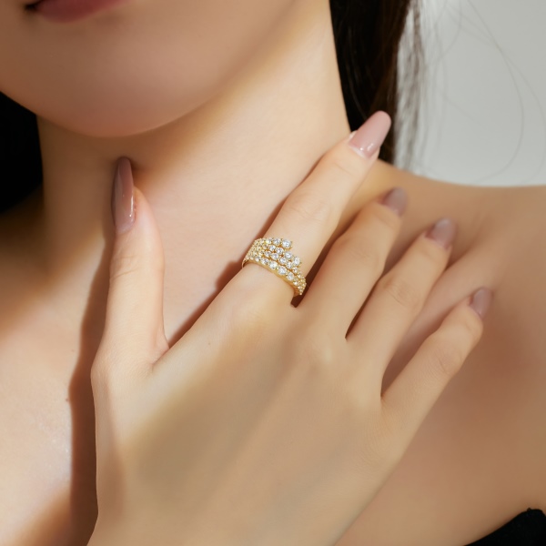 「星迹 Celestial Trails 系列」银S925白色圆锆排钻镶嵌不规则设计小众时尚精致戒指