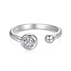 「原点 Origin 系列」银S925白色圆锆包镶单钻开口设计简约时尚百搭小众光面开口戒指