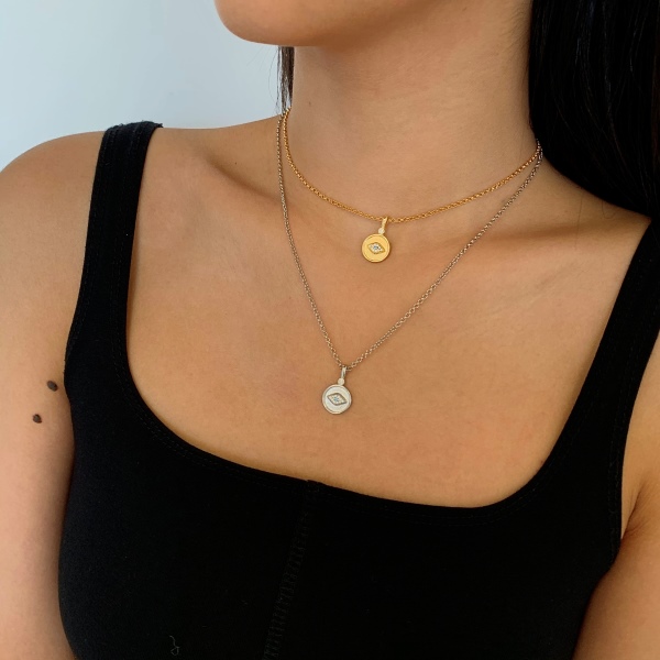 简约精致圆片恶魔之眼微镶设计高级感项链