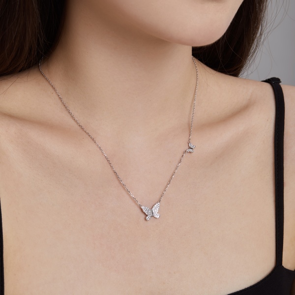 「浮光 Floating系列」S925纯银白色圆锆微镶蝴蝶吊坠简约设计项链