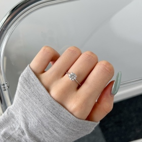 s925纯银圆形圆锆单钻经典时尚戒指