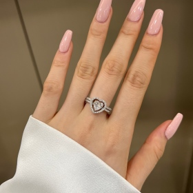 银S925白色心形爱心白色圆锆镶嵌镂空设计拼接小众时尚设计感戒指