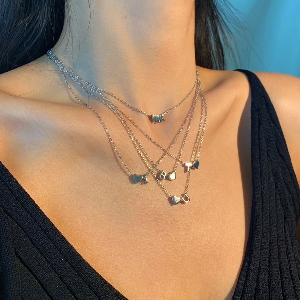 S925纯银吊坠字母B爱心心形项链跨境时尚百搭