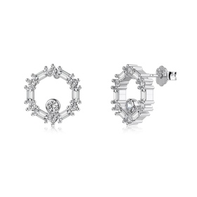 「凛冽 Ice Aura 系列」银S925白色长方形圆形排钻镶嵌镂空圈圈小众时尚高级感简约耳钉套装