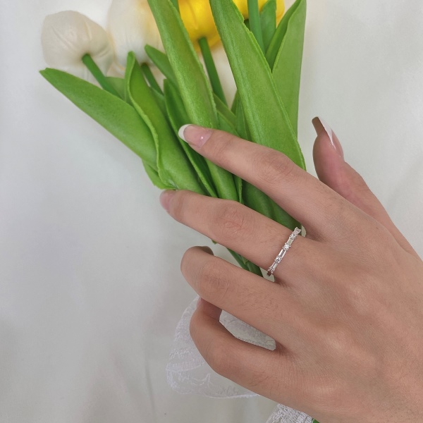 S925纯银方形圆形锆钻戒指女ins冷淡风简约百搭气质新潮小众设计时尚