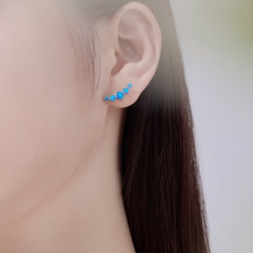 S925纯银气质欧美小圆形合成澳宝耳钉耳环女轻奢气质冷淡风耳饰