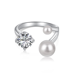 「雪境 Snow 系列」银S925白色圆锆白色贝珠开口设计简约时尚优雅百搭珍珠戒指