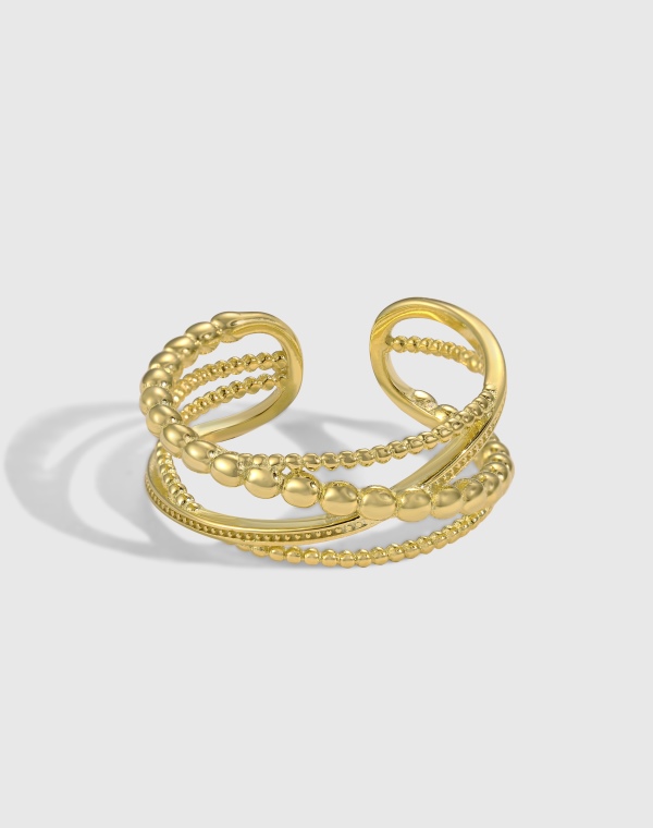 「灰序 Preface 系列」S925纯银韩版线条多层交叉麻花编织时尚设计开口戒指