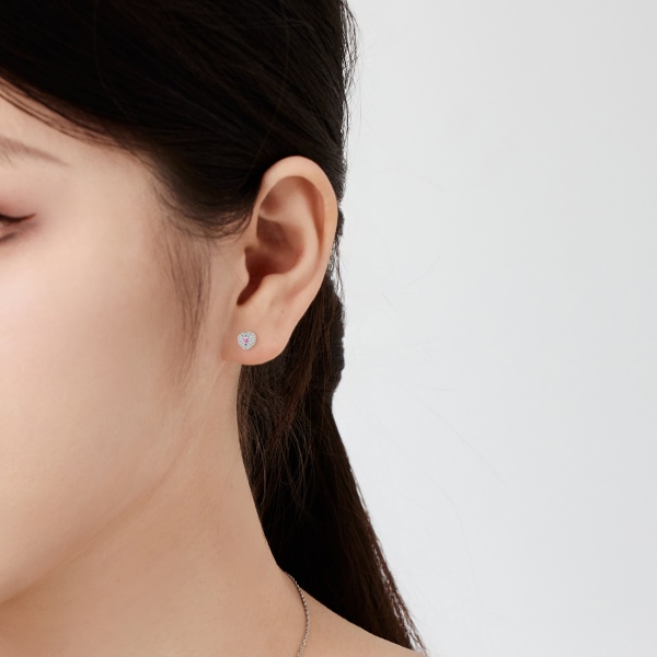 「凛冽 Ice Aura 系列」银S925粉色心形爱心白色圆锆镶嵌小巧精致时尚百搭耳钉套装