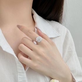 「枝蔓 Vineverse 系列」S925银白色圆锆镶嵌镂空花朵造型小众时尚精致设计戒指