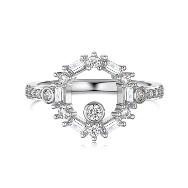 「凛冽 Ice Aura 系列」银S925白色长方形圆形排钻镶嵌镂空圈圈小众时尚高级感简约戒指套装