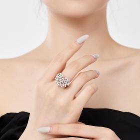 「凛冽 Ice Aura 系列」银S925白色圆锆镶嵌心形爱心设计小众时尚百搭精致戒指套装