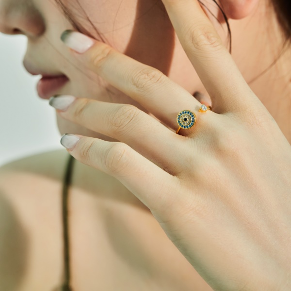 「解压戒-Anxiety Ring系列」S925纯银白色蓝色浅蓝色圆锆镶嵌圆形开口设计可转动可旋转解压简约时尚戒指