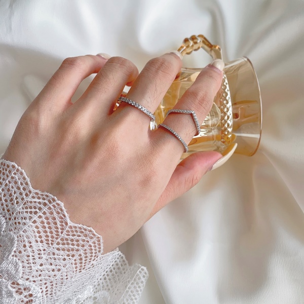 欧美爆款S925纯银戒指女士多色排锆订婚结婚