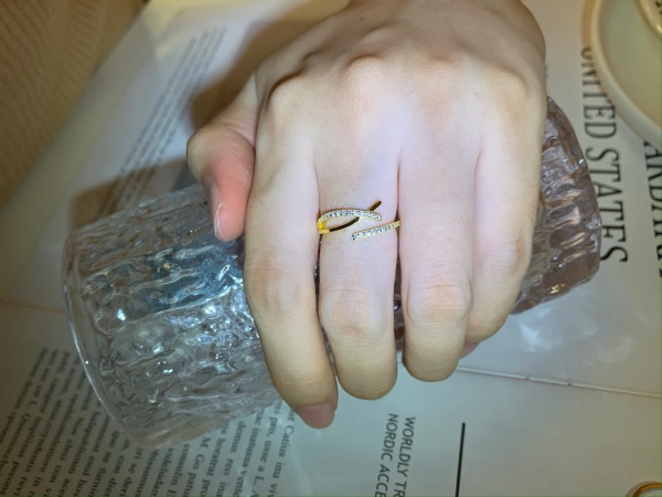 S925纯银开口戒女ins潮网红交叉圆锆镶钻戒指时尚个性百搭款韩系