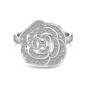 「枝蔓 Vineverse 系列」S925银白色圆锆镶嵌镂空花朵造型小众时尚精致设计戒指
