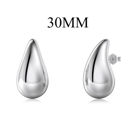 银S925光面空心胖墩墩水滴形耳环简约时尚百搭设计