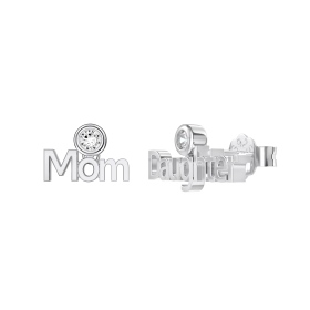 「给妈妈 For Mom 系列 」银S925白色圆锆包镶设计妈妈女儿MOM英文字母光面小巧设计精致母亲节耳钉