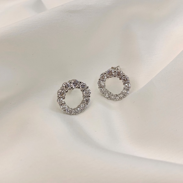 S925纯银韩版爆闪钻圆锆圆环耳钉耳环耳骨耳饰 轻奢气质耳饰