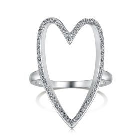 「枝蔓 Vineverse 系列」S925银白色圆锆镶嵌镂空爱心设计简约时尚戒指