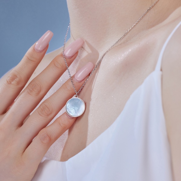 「夏日海洋 Summer Ocean 系列」银S925白贝壳圆牌蜂巢项链