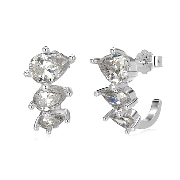 「零星 Sporadic 系列 」银S925白色水滴梨形排设计小众时尚百搭耳钉