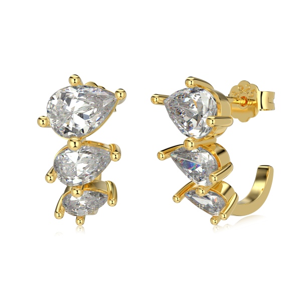 「零星 Sporadic 系列 」银S925白色水滴梨形排设计小众时尚百搭耳钉