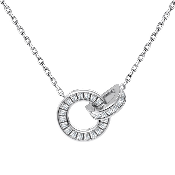 「零星 Sporadic 系列 」银S925白色梯方石排钻镶嵌圆环D形圆形环环相扣小众设计项链