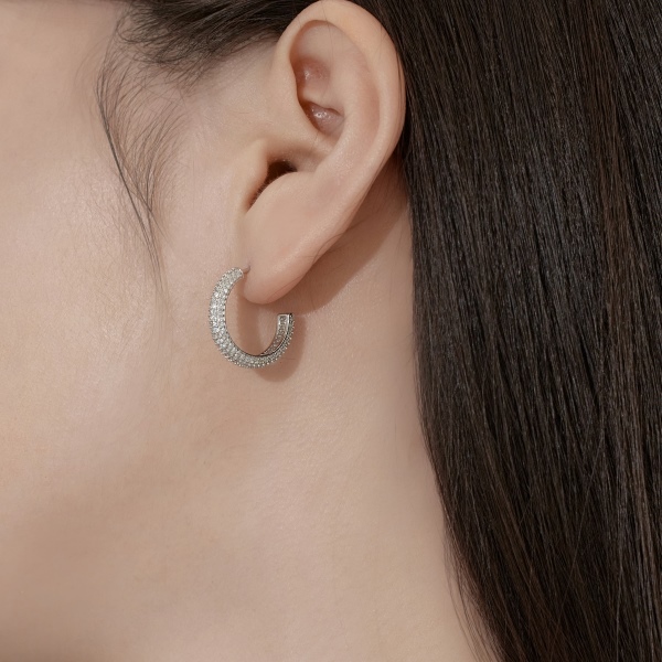 「星落 Starfall 系列」银S925白色圆锆满钻镶嵌圆形圆环精致时尚百搭耳环