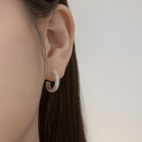 「星落 Starfall 系列」银S925白色圆锆满钻镶嵌圆形圆环精致时尚百搭耳环