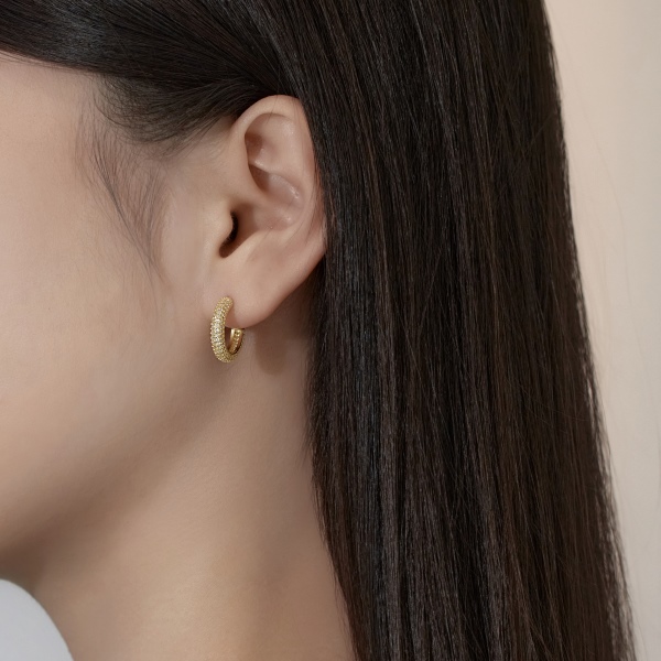 「星落 Starfall 系列」银S925白色圆锆满钻镶嵌圆形圆环精致时尚百搭耳环