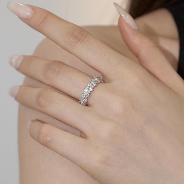 「星落 Starfall 系列」银S925白色圆锆镶嵌双排钻小众设计戒指