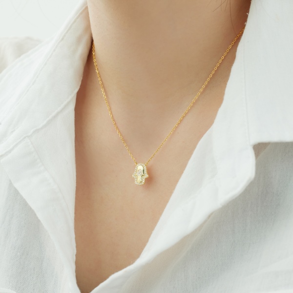 「恶魔之眼·Evil Eyes系列」银S925白色圆锆镶嵌恶魔之眼法老手掌小众时尚百搭设计项链