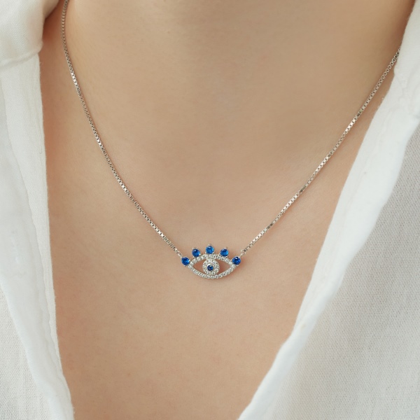「恶魔之眼·Evil Eyes系列」银S925白色蓝色圆锆镶嵌恶魔之眼镂空眼睛设计简约时尚小众百搭项链