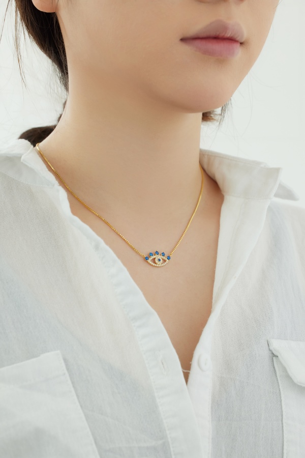 「恶魔之眼·Evil Eyes系列」银S925白色蓝色圆锆镶嵌恶魔之眼镂空眼睛设计简约时尚小众百搭项链