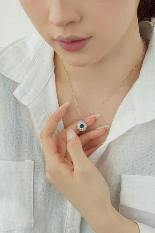 「恶魔之眼·Evil Eyes系列」银S925白色蓝色圆锆镶嵌恶魔之眼设计小众时尚项链