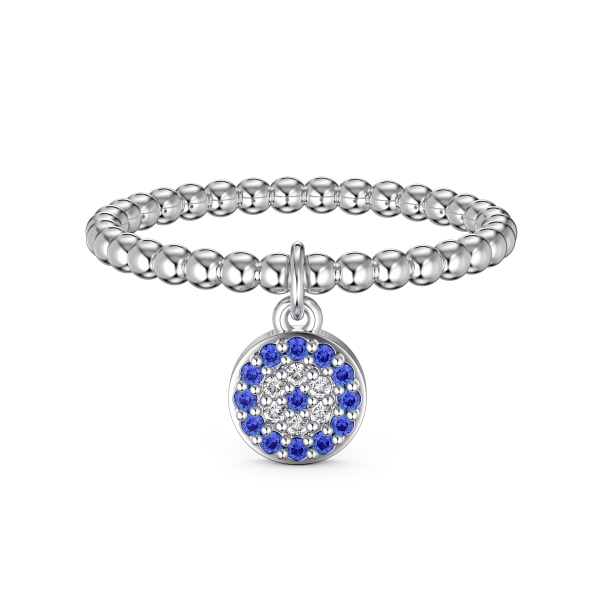 「恶魔之眼·Evil Eyes系列」银S925白色蓝色圆锆满钻镶嵌恶魔之眼圆形吊坠圆珠麻绳戒圈简约设计百搭戒指