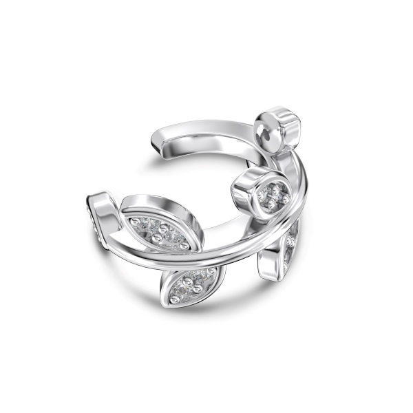 银S925白色圆锆镶嵌树叶设计单只耳夹款小巧时尚百搭