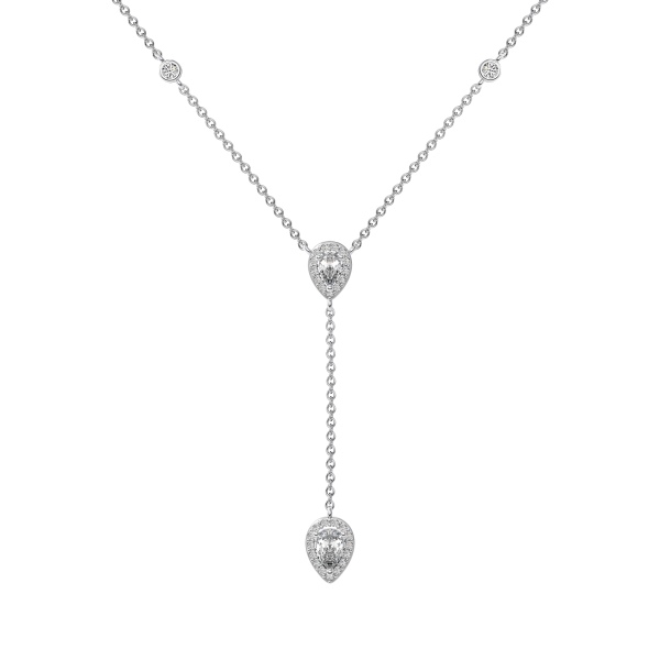 「零星 Sporadic 系列 」银S925白色梨形水滴圆锆镶嵌精致锁骨链项链