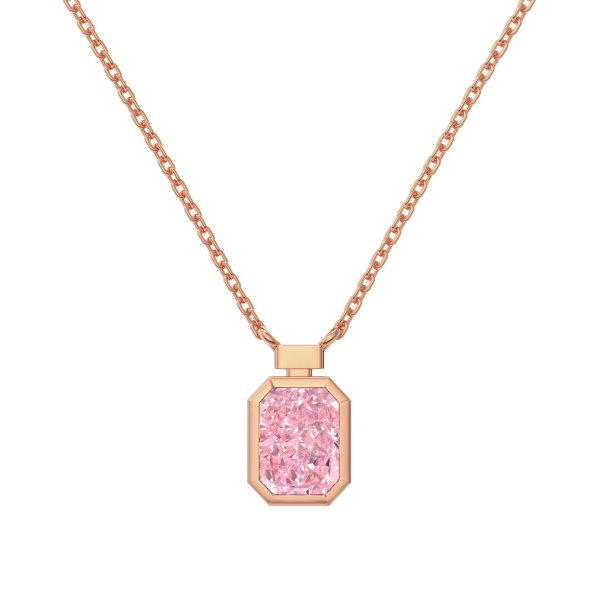 「轻雾 Light Mist 系列」银S925浅粉色长方形单钻包镶吊坠冰花切8A主石简约时尚百搭项链