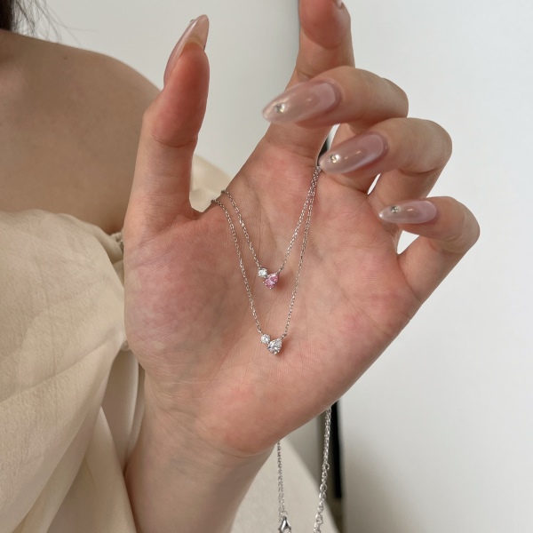 「异境 Irregular 系列 」银S925粉色白色圆锆梨形水滴拼接镶嵌吊坠小众时尚简约百搭项链