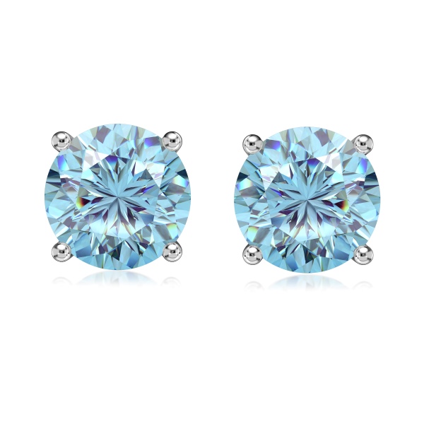 「沁心 Soothing 系列」银S925浅海蓝色圆锆主石白色正方形满钻镶嵌三件套时尚高级感套装