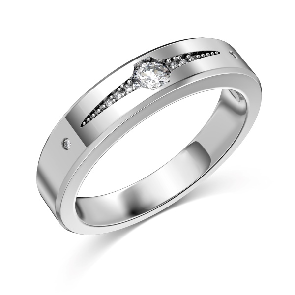 「遇 Meet 系列」银S925白色圆锆镶嵌宽面磨砂设计时尚百搭情侣套戒男款戒指