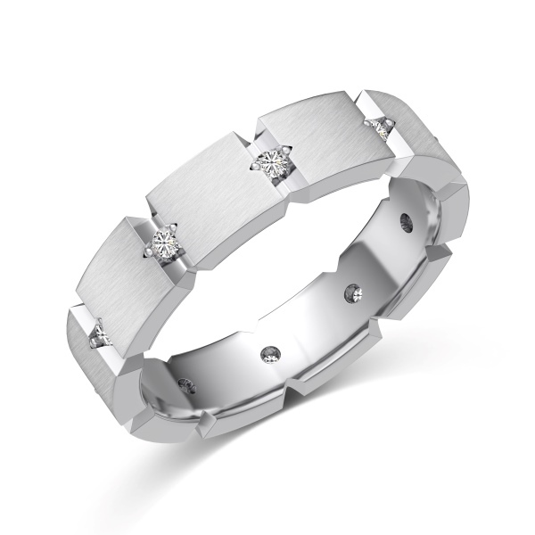 「遇 Meet 系列」银S925白色圆锆镶嵌宽面磨砂设计时尚情侣套戒男款戒指