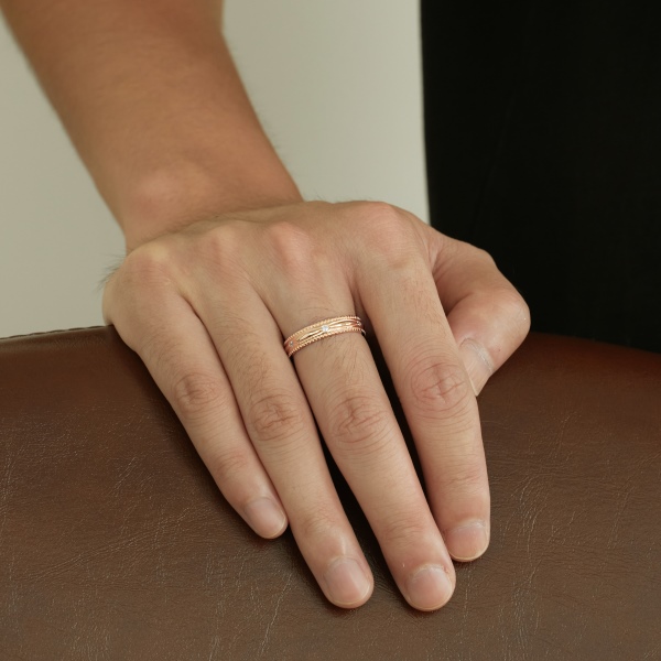 「遇 Meet 系列」银S925白色圆锆镶嵌圆珠光面设计时尚百搭情侣套戒男款戒指