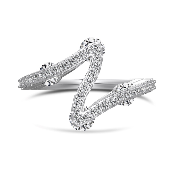 银S925白色圆锆镶嵌可转动双层设计N字形线条小众个性时尚戒指