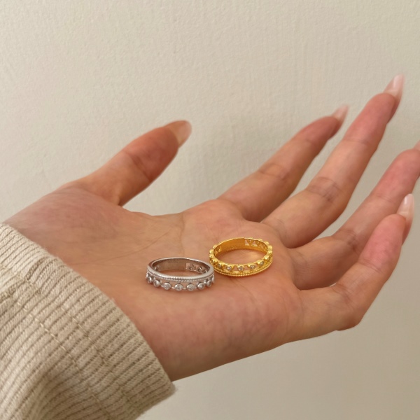 「像素 Pixel 系列」银S925白色圆锆镶嵌双层设计时尚简约小众戒指