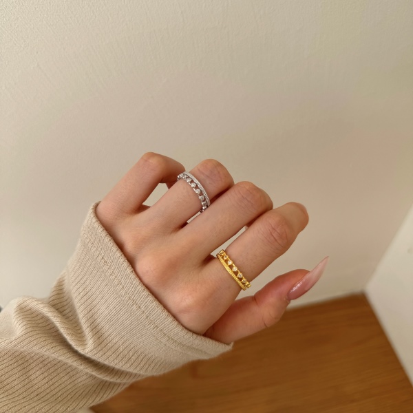 「像素 Pixel 系列」银S925白色圆锆镶嵌双层设计时尚简约小众戒指