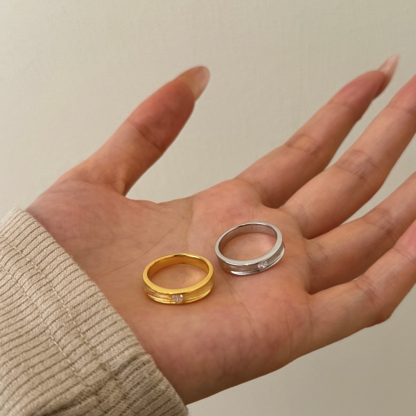 「像素 Pixel 系列」银S925白色圆锆单钻镶嵌磨砂光面设计小众时尚百搭套装戒指